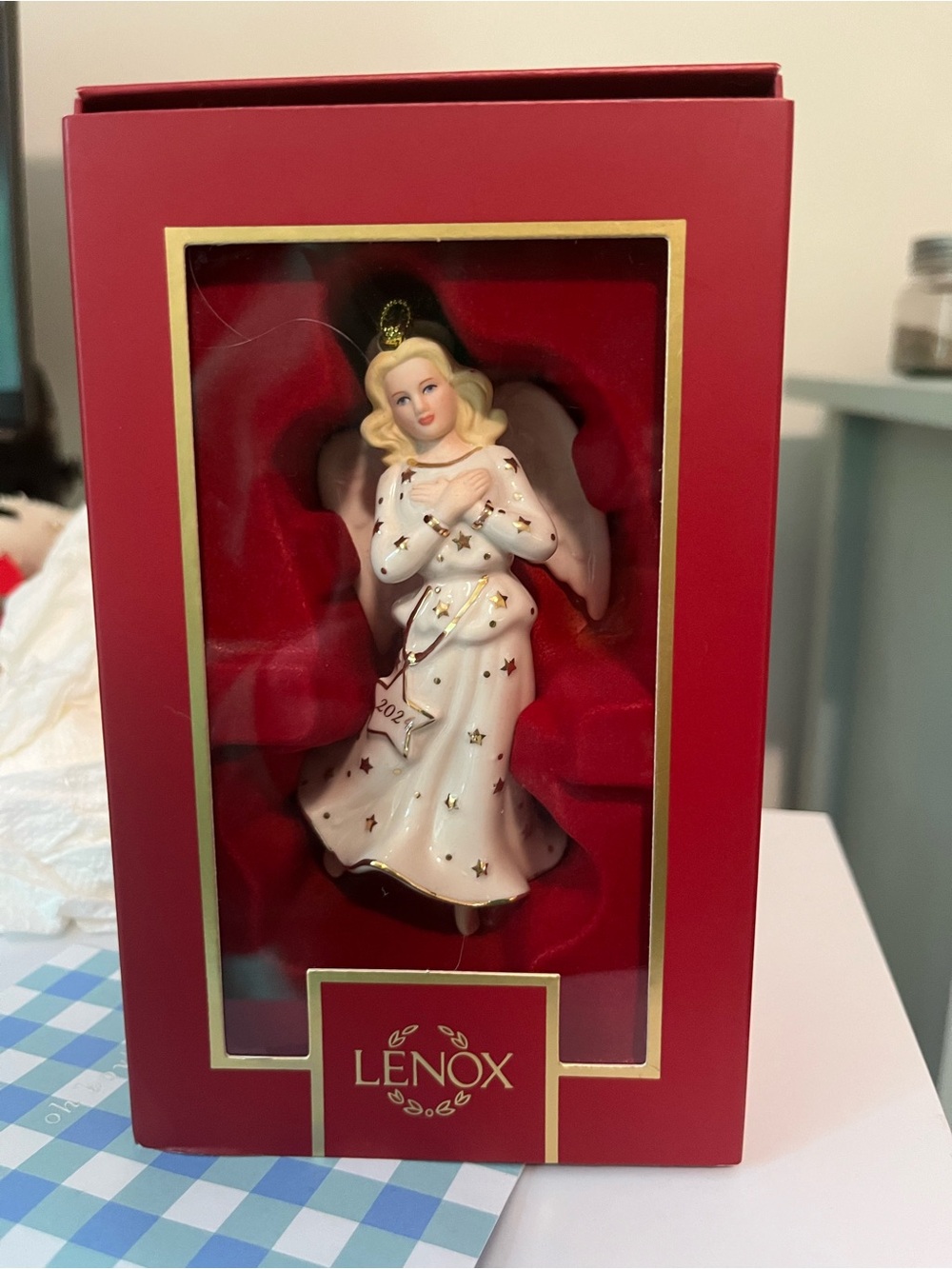Lenox White and Gold Angel Hanging Ornament with Stars